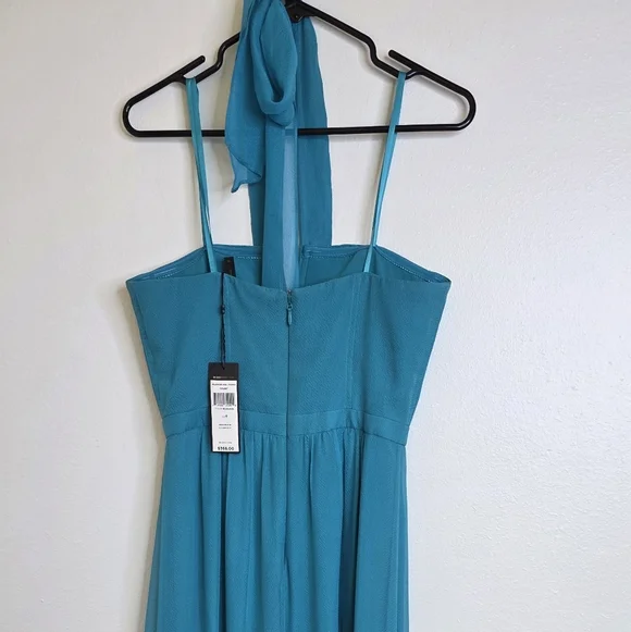 NWT BCBGMAXAZRIA Starr 100 % Silk Halter Gown 6 Bluejade Underwire Support - Picture 8 of 12